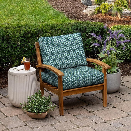 Arden Outdoor Plush Modern Tufted Blowfill Deep Seat Set, 24 x 24, Water Repellent, Fade Resistant, Deep Seat Bottom and Back Cushion for Chair and Sofa, Alana Tile