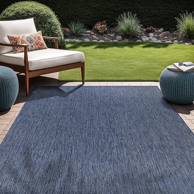 Beverly Rug Indoor Outdoor Rug 8x10, Washable Outside Carpet for Patio, Deck, Porch, Solid Modern Area Rug, Water Resistant, Azure Blue