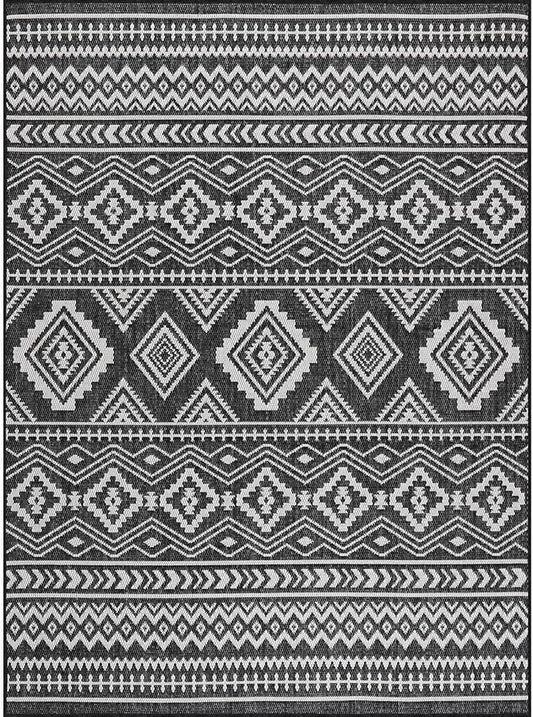 Beverly Rug Waikiki Boho Indoor Outdoor Rug 10x14, Washable Outside Carpet for Patio, Deck, Porch, Bohemian Area Rug, Farmhouse Rugs, Aztec Tribal Rug, Black and White
