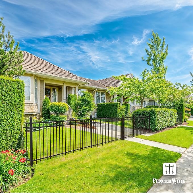 Fencer Wire Heavy Duty Flat Top Fence Barrier Panel, 6FT Height X 8FT Width Anti-Rust Metal Fencing Panel, 2” Diameter Steel Outdoor Decorative Garden Fence Panel for Yard, Pool, Patio, Single Panel