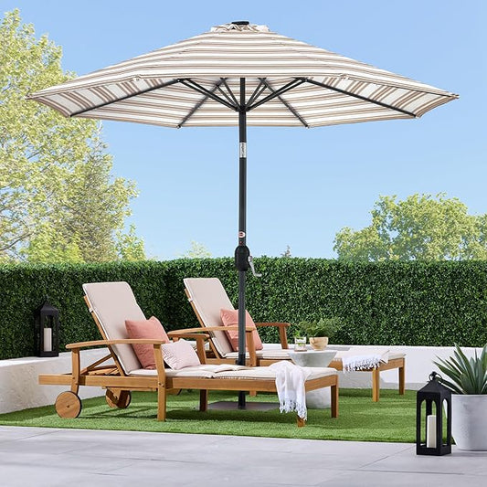 Best Choice Products 10ft Solar Polyester LED Lighted Patio Umbrella w/Tilt Adjustment and UV-Resistant Fabric - Striped Tan