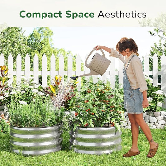 GreatBuddy 2x2x1 ft Round Galvanized Raised Garden Bed, Easy-Assembly Raised Bed with Anti-Cut Gloves & Tools, Rust-Proof Garden Bed for Outdoor, Vegetables, Herbs, Small Trees, Silver