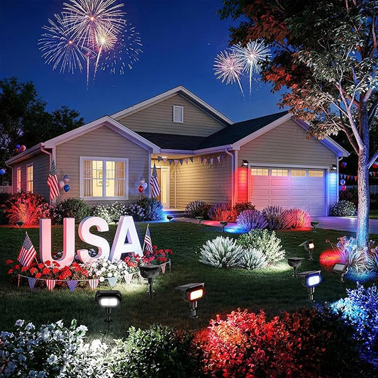 Brizled 4 Pack RGB Solar Spot Lights Outdoor, 360° Rotation 9 Colors & 11 Modes Color Changing Spotlights July 4th Outdoor Landscape Lights Solar Spot Landscaping Pathway Lighting for Path Garden Yard
