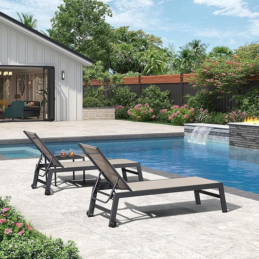 PURPLE LEAF Outdoor Patio Chaise Lounge Set of 4 Aluminum Lounge Chair with Wheels and Side Table Pool Chaise Chair for Outdoor Garden Poolside Beige