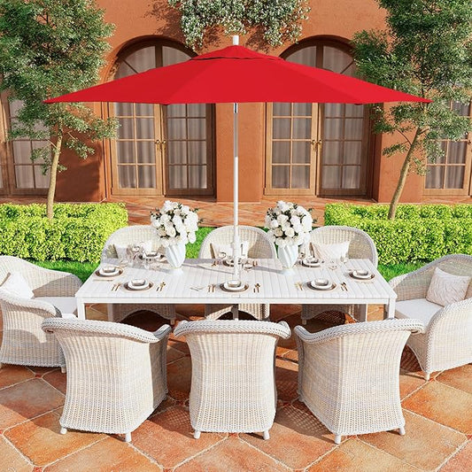 California Umbrella 11Ft Premium Patio Umbrella, Hand-Crank, Tilt-Collar, White Frame, Solution Dyed Red Fabric