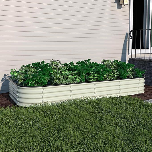MUPATER 8x4x1FT Raised Garden Bed Outdoor, Modular Galvanized Raised Garden Bed Kit for Planting, Above Ground Planter Box for Gardening, Supportive Bars and Rubber Strip Edging Included, Beige