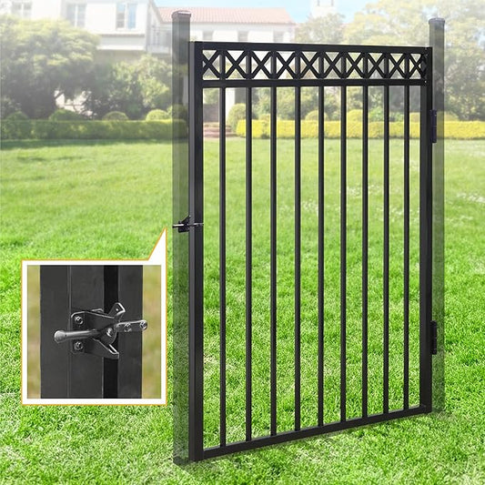 Fencer Wire Heavy Duty Flat Top X-Pattern Decorative Fence Gate, 5FT Height x 4FT Width Outdoor Fence Gate, Outdoor Anti-Rust Metal Steel Gate for Fencing Barrier, Garden Gate with Gate Lock