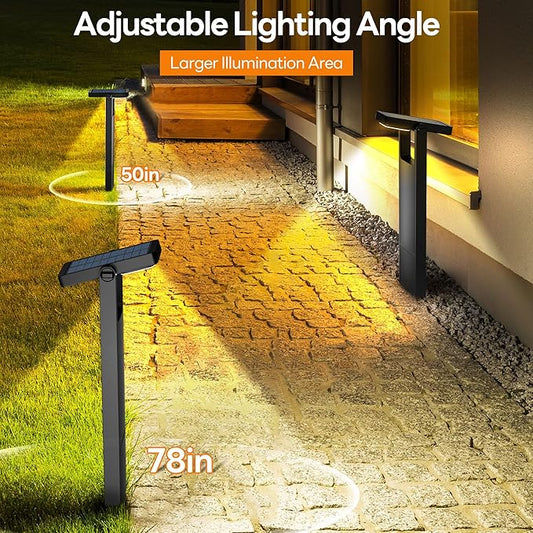 Solar Pathway Lights Outdoor 4Pack, Adjustable Head Waterproof IP65, 200LM Warm & Cool White Walkway Lights for Outside Yard Lawn