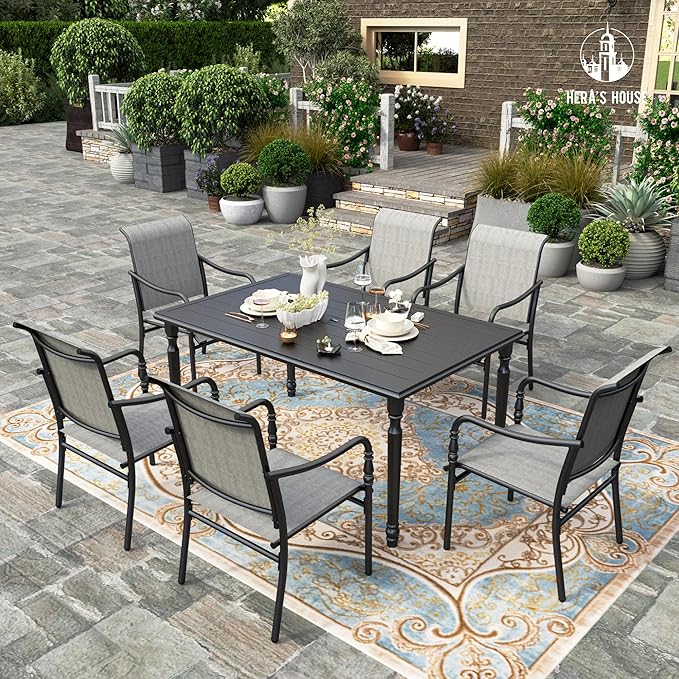 HERA'S HOUSE Patio Dining Chairs Set of 6, Outdoor Textilene Dining Chairs with Armrest, All-Weather Breathable Garden Outdoor Chairs for Lawn Backyard Deck Front Porch