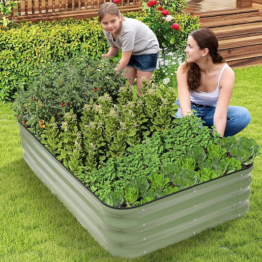 1MORE Raised Garden Bed -5X3X1 Galvanized Planter Box for Outdoor Gardening,4 in 1 Modular Raised Bed Kit with Protective Tape, Gloves for Herb,Ideal for Vegetables and Plants.Green-2Pcak