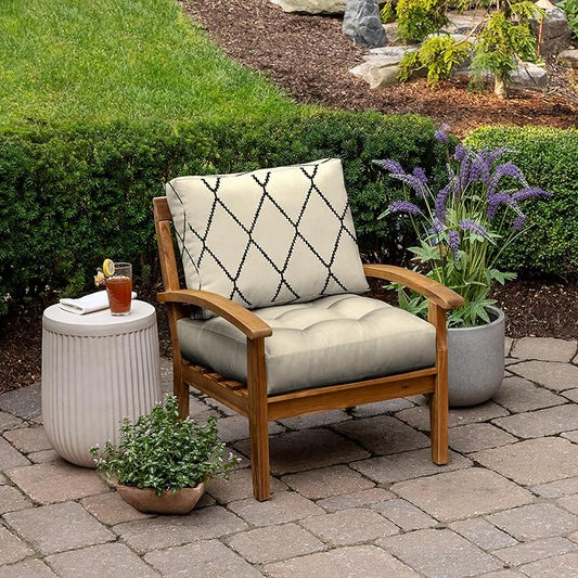 Arden Outdoor Plush Modern Tufted Blowfill Deep Seat Set, 24 x 24, Rain-Proof, Fade Resistant, Deep Seat Bottom and Back Cushion, Tan Diamond Trellis