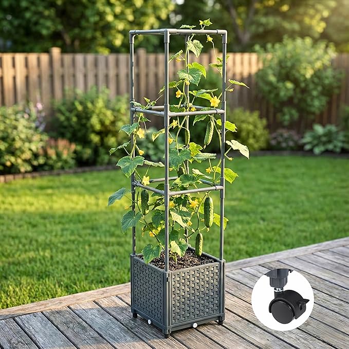 Raised Garden Bed with Tomato Planter Cage, 41.3" Trellis Planter Boxes for Outdoor Patio Greenhouse Gardening Climbing Vegetables