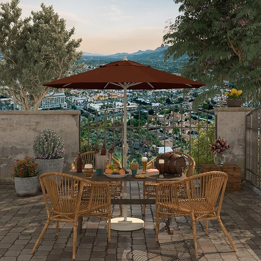 California Umbrella 7.5' Rd Aluminum Patio Umbrella, Crank Lift, Auto Tilt, White Finish