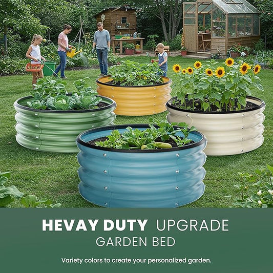 Round Galvanized Raised Garden Bed Kit, 3 Pcs 2 x 2 x 1ft Teal Blue Galvanized Garden Boxes, Outdoor for Vegetables