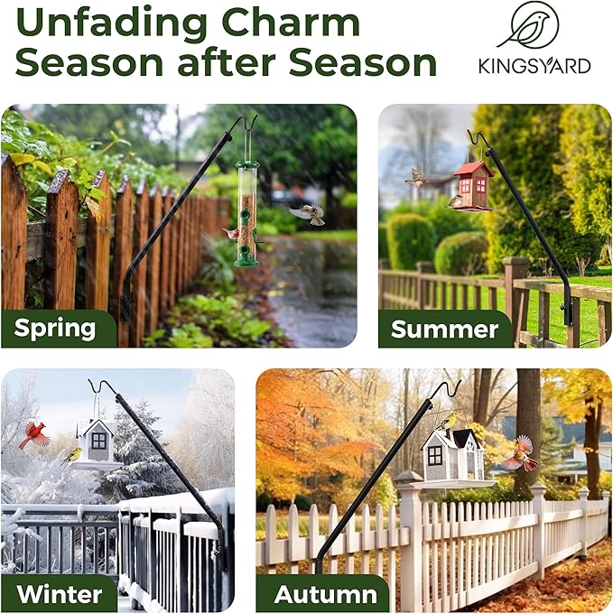 Kingsyard Heavy Duty Wall Mounted Deck Hook, 27"-39" Adjustable Metal Plant Wall Hanger for Hanging Bird Feeders, Planters, Lanterns, Wind Chimes, Wall Mounted