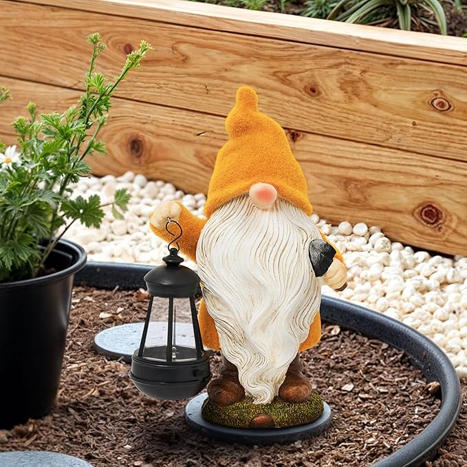 TERESA'S COLLECTIONS Fall Decor, Fall Gnome Decor, Autumn Garden Gnomes Holding Lantern with Solar Lights,Waterproof Resin Outdoor Fall Decor, Fall Gifts Outdoor/Indoor,8"