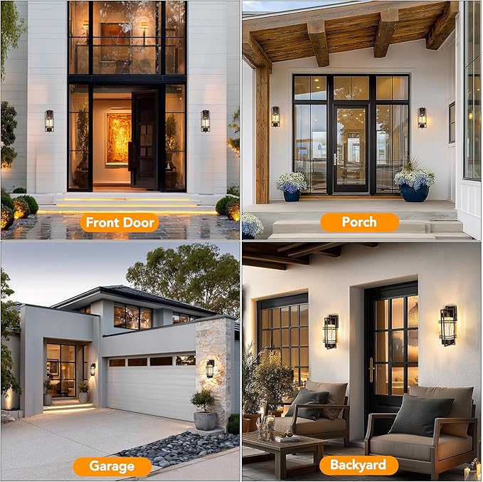 Water Ripple Wall Lantern, Outdoor Front Porch Light Fixtures Wall Mount,2 Pack Gold-Brushed Black Exterior Lighting Fixtures, Waterproof Wall Sconce Lights, Lantern Lamp for Garage(Bulb Included)