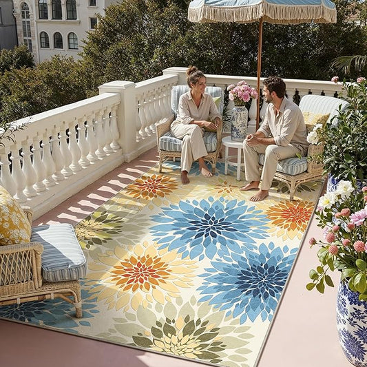 6x9 Indoor Outdoor Area Rug Washable Patio Rug Colorful Non Slip Non Shedding Waterproof Carpet for Living Room Bedroom Porch Backyard Deck Balcony RV Camping Garden Picnic