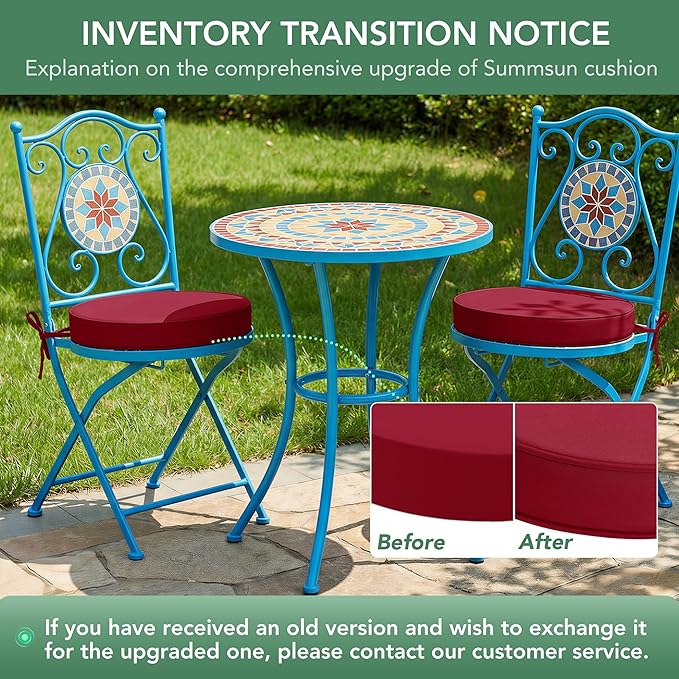 Summsun Outdoor Bistro Chair Cushions Set of 2, 15" D x 3" H Round Chair Cushions Waterproof and Fade Resistant Chair Cushion Pads with Non-Slip Ties and Removable Covers for Garden, Burgundy