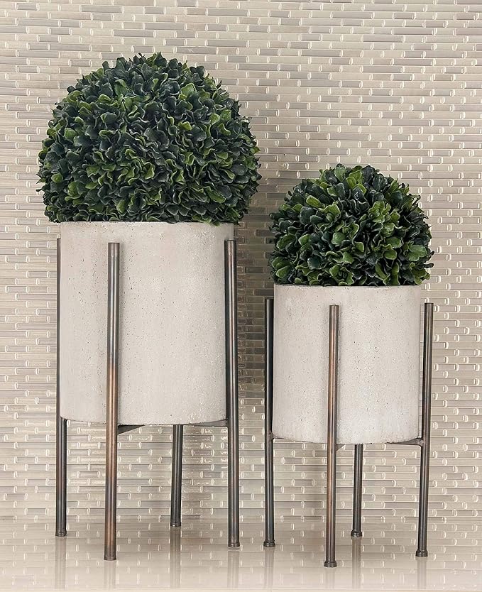 Deco 79 Metal Indoor Outdoor Planter Textured Exterior Large Planter Pot, Set of 2 Planters 19", 23"H, Light Gray