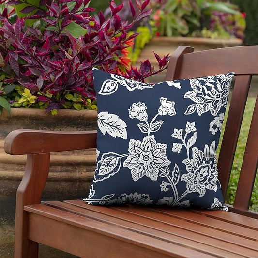 Arden Outdoor Throw Pillow, 16x16 Patio Accent Cushion, Water & UV Resistant, Fade Resistant Outdoor Decorative Pillow with Recycled Polyfiber Fill, Sapphire Blue Ashland Jacobean