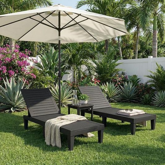 EFU Lounge Chair Outdoor,All-Weather UV-Resistant & Waterproof Patio Lounge Chairs,High-Impact PP 5 Position Adjustable Tanning Chair,Heavy Duty Pool Lounge Chairs Great for Pool & Yard,Black