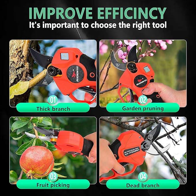 25V Electric Pruning Shears, Suoxin 1.6" Cutting diameter Brushless Cordless Tree Pruner with LCD Display, 2Γ4.0Ah Batteries, SK5 Blade β Professional Garden Tool for Thick Branches