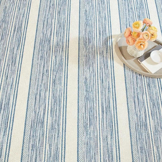 Dash & Albert Ellington Stripe Blue Machine Washable Rug, 2 X 3 Feet, Blue Stripe Pattern