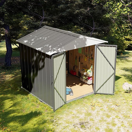 Flamaker 6x8 FT Storage Shed Waterproof Metal Garden Shed with Lockable Door Utility Tool Shed Outdoor Storage for Backyard, Patio and Lawn, Grey