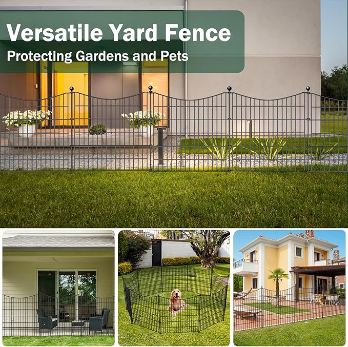 20 Panels Decorative Garden Fence with 2 Gates, 40 in(H) X 47.6 ft(L) No Dig Dog Fence Animal Barrier Outdoor for Yard, Rustproof Metal Garden Edging and Borders, Temporary Fencing Stakes