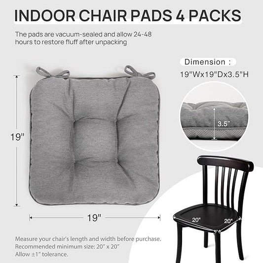 Love's cabin Memory Foam Chair Cushions Set of 4, 19"x19"x3.5" Indoor & Outdoor Seat Pads for Dining, Kitchen, Office, Patio Chairs - Grey