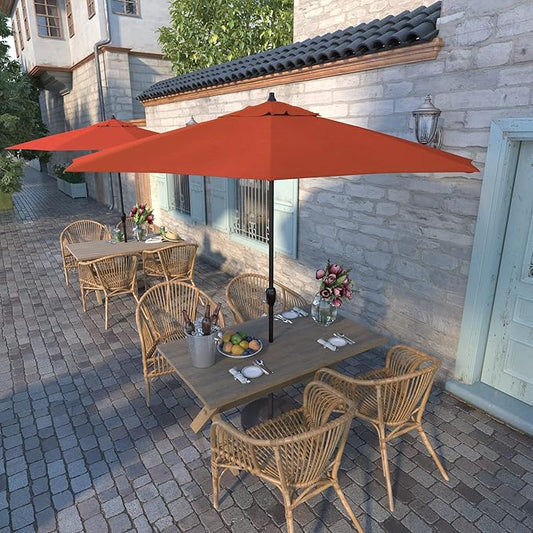 California Umbrella 9' Round Aluminum Outdoor Deck, Pool or Patio Umbrella, Crank Lift, Auto Tilt, Bronze Pole, Sunset Olefin