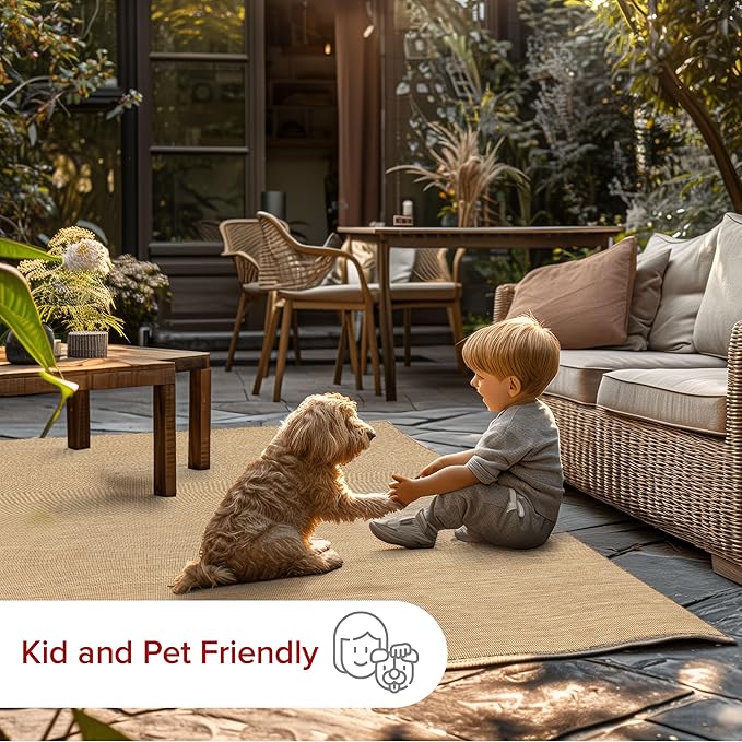 Nuloom Outdoor Performance Collection Nakia Brown/Ivory, 6' 7" x 9', Soft and Cozy, High Traffic, Stain Resistant, Easy Clean, Durable Area Rug for Indoor/Outdoor Patio, Deck, Porch, Garden, Courtyard