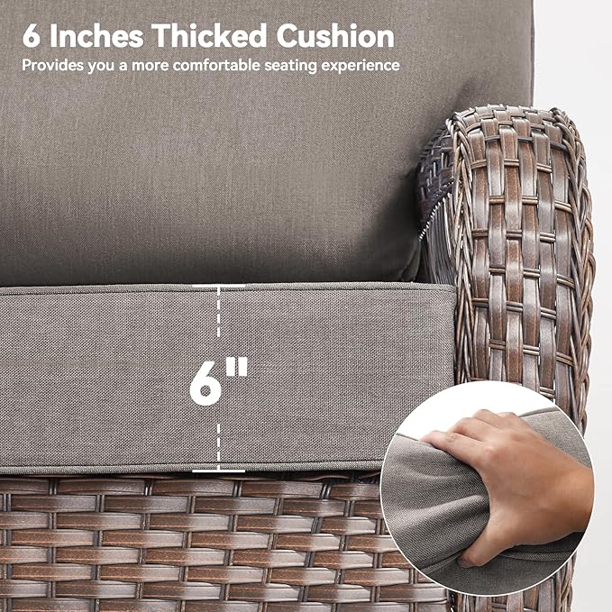 Luxury 6" Outdoor Cushions for Patio Furniture, 24x24x6" Thick Seat Cushion Set of 10, Fade Resistant Couch Chair Replacement Cushions High Density Deep Wicker Chair Cushion w/ Removable Cover Gray