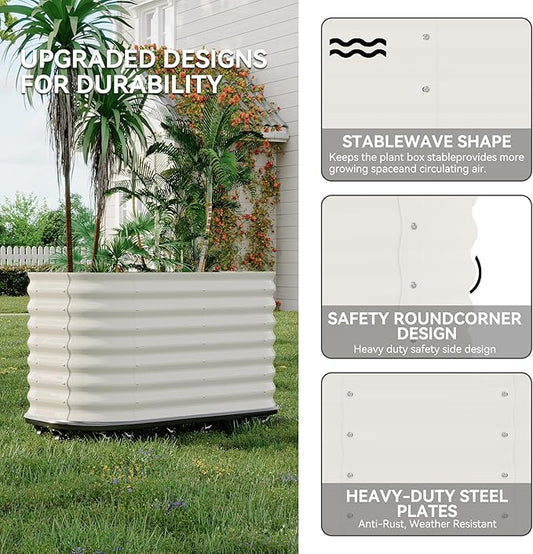 GarveeHome Self-Watering Wheeled Metal Garden Bed – Mobile Raised Planter Box with Water, Galvanized Steel Indoor/Outdoor Rolling Grow Station for Herbs, Veggies & Decor (59 in x23.6 in x27.5,White