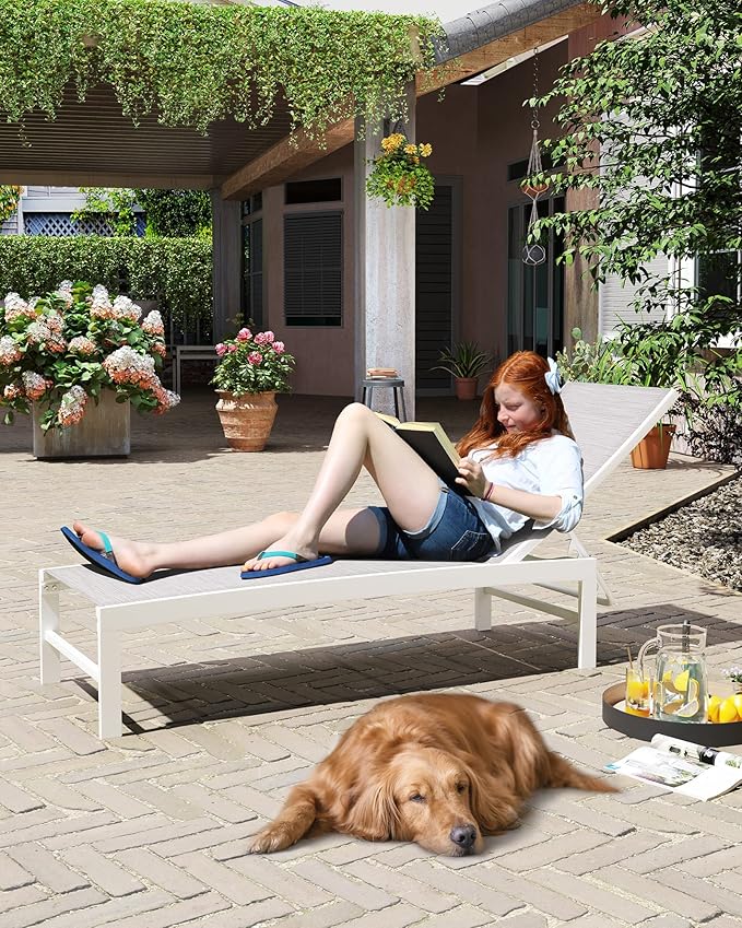 Crestlive Products Outdoor Lounge Chairs, Aluminum Pool Chaise Lounge Chairs, Adjustable Five-Position Tanning Recliner, All Weather for Patio, Beach, Yard, Pool (1PC Multi-Color)
