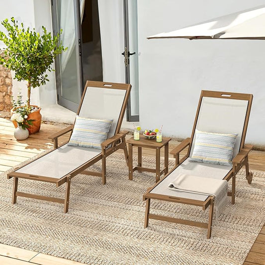 LUE BONA Chaise Lounge Chair Outdoor, HDPS and HDPE Wicker Chaise Lounger with 5 Positions, Pool Lounge Chairs with Wheels and Adjustable Backrest for Patio, Poolside, Deck, Backyard