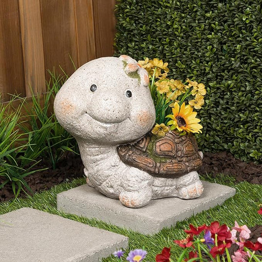 Alpine Corporation WQA1592 Blushing Tortoise Statue Planter w/Drainage Hole, Décor for Garden, Patio, & Lawn, 13" H, Gray