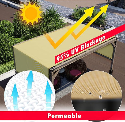 ShadeMart 95% Pergola Sun Shade 8' W x 16' L Beige Canopy Outdoor Replacement Cover with Grommets and Stainless Steel Weighted Rods for Patio, Backyards, Carport, Garden (We Make Custom Size)