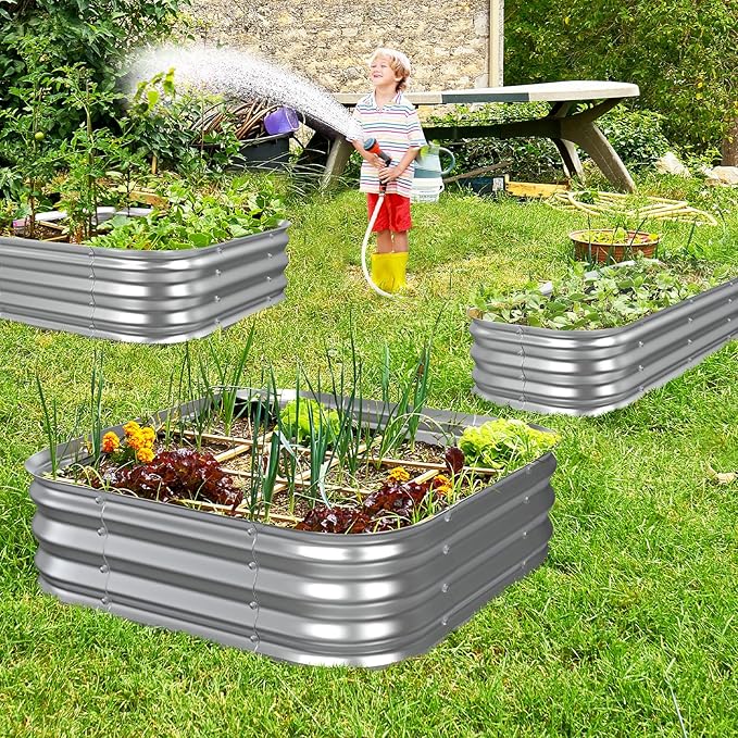 Galvanized Raised Garden Bed, 2x2 ft Heavy Duty Metal Planter Box for Vegetables, Flowers & Herbs, 12" Raised Outdoor Modular Gardening Bed, Above Ground Growing Container, Easy Assembly, Silver