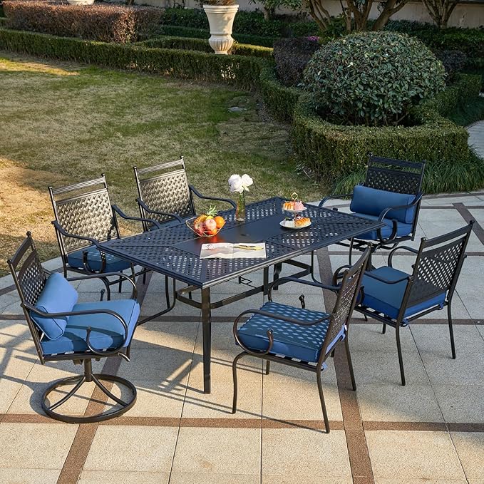 MELLCOM Patio Dining Chairs Set of 2, Heavy Duty Outdoor Dining Chairs with Armrests and Cushions, Iron Metal Patio Chairs for Outside, Garden Lawn & Porch, Backyard, Blue