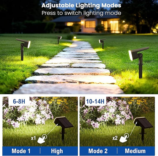 Solar Lights Outdoor Waterproof IP65, Super Bright LED, 6500K 2 Lighting Modes, Solar Powered Yard Garden Solar Spot Lights for Outside Landscape Auto On/Off -4 Pack