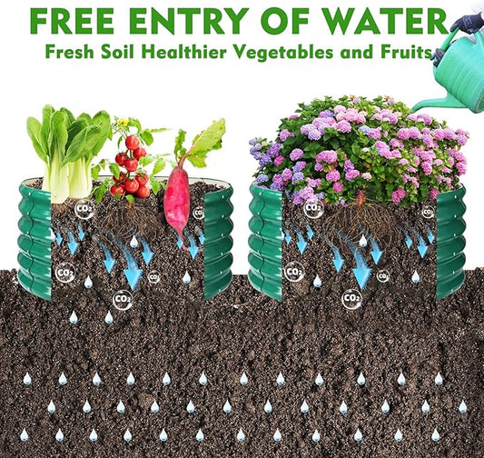 17" Tall Round Outdoor Garden Raised Garden Bed Kits-0.8MM Thick Metal Raised Planter Bed/Ground Planter Box for Variety of Flowers,Herbs,Vegetables,Trees (Dark Green, 32 Dia X 16.5 inches)