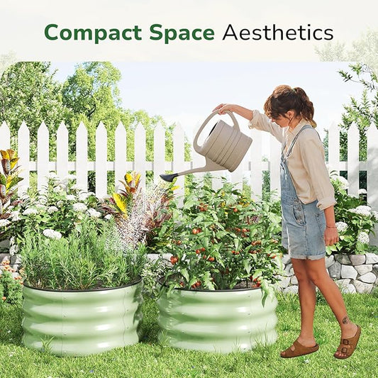 GreatBuddy 2x2x1 ft Round Galvanized Raised Garden Bed, Easy-Assembly Raised Bed with Anti-Cut Gloves & Tools, Rust-Proof Garden Bed for Outdoor, Vegetables, Herbs, Small Trees, Green