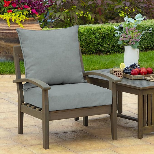 Arden Outdoor Deep Seat Cushion Set (2-Pack), 24 in x 24 in, Weather-Proof, Rain-Proof, Fade Resistant Patio Cushion for Chair, Sofa, and Couch Stone Grey Leala