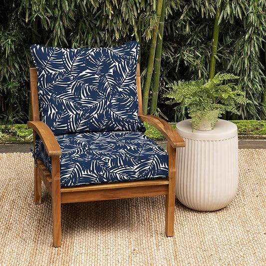 Arden earthFIBER Outdoor Deep Seat Cushion Set, 24 x 24, Rain-Proof, Fade Resistant, Deep Seat Bottom and Back Cushion for Chair, Sofa Navy Blue King Palm