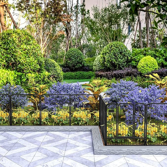 ZXMOTO Outdoor Garden Fence with Gate 24 Pack 32in (H) x 55ft (L), Heavy Duty Metal, Decorative Outdoor Yard Fencing for Dogs, Temporary Dog Fence for Backyard, Patio, Garden (Easy Setup)