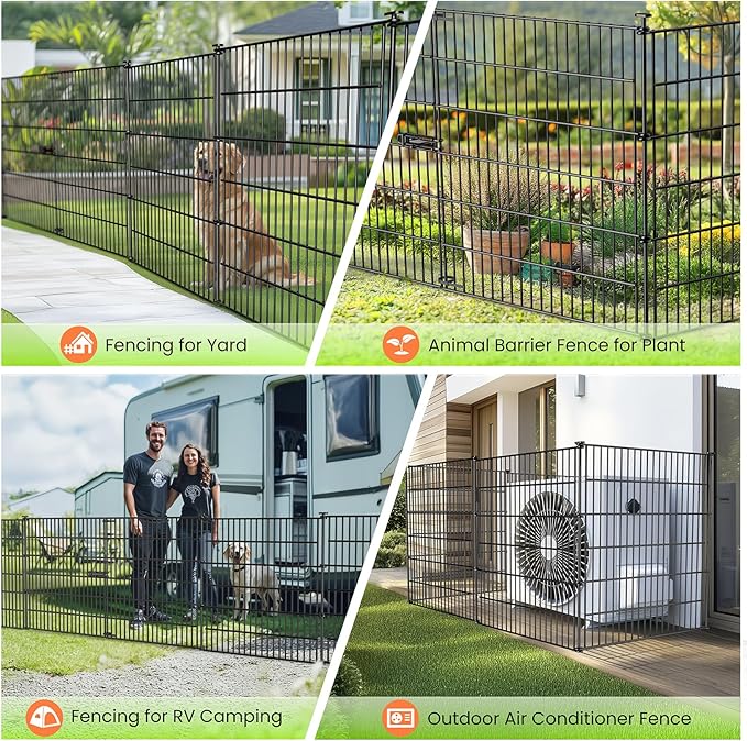 Garden Fence Panels with Gate 14.5ft(L) X 32in(H), Garden Fencing for Yard Includes Gloves, Hammer&Zip Ties, Rustproof Metal Wire Temporary No Dig Dog Fence Outdoor for Yard