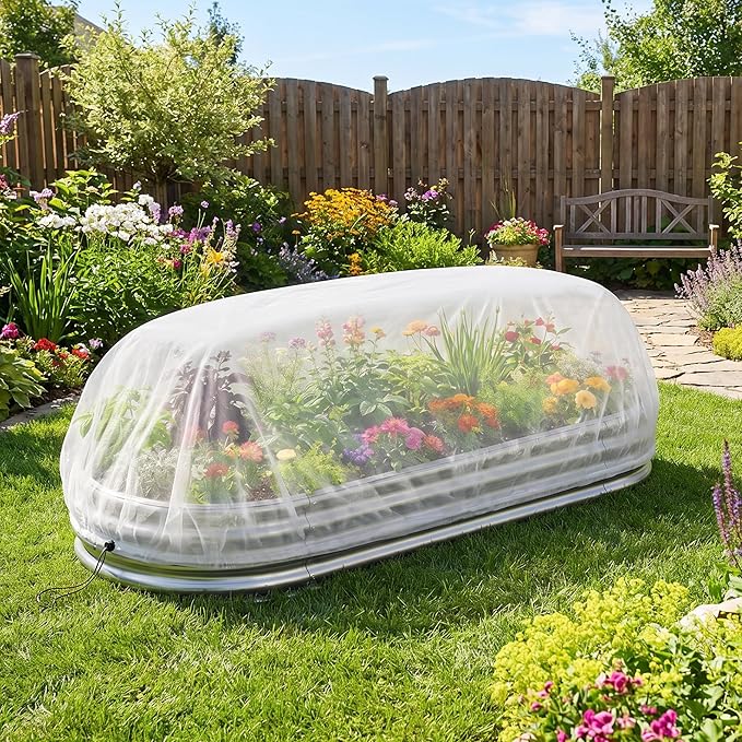 DECOHS 2 Pcs Garden Raised Bed Plant Shade Cloth, Non-Woven Raised Bed Sunshade Cover with Drawstring, White Fabric Pest Barrier Screen for 4×2 FT Garden Beds Vegetable Flower Protection