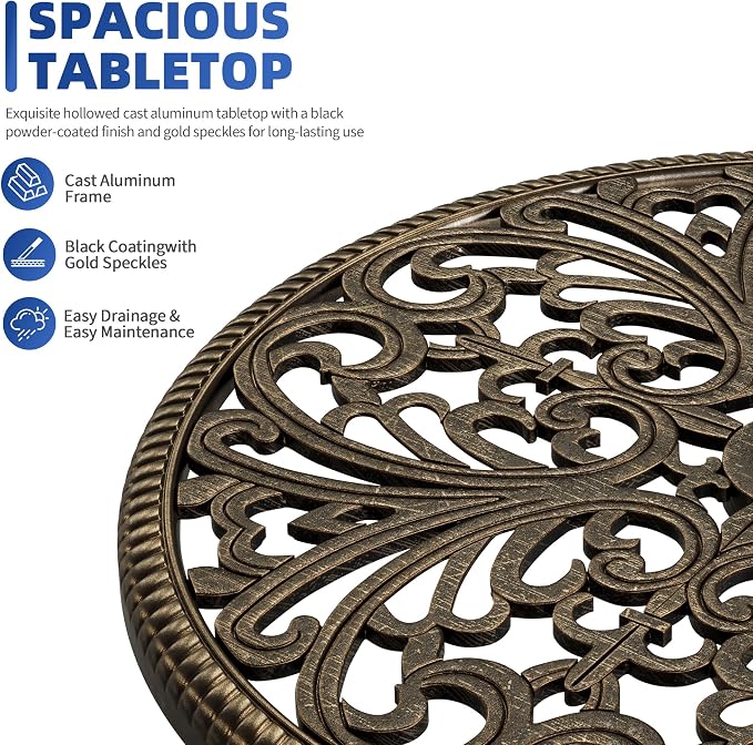 IDEALHOUSE Patio 23''Cast Aluminum Side Table with Umbrella Hole,Outdoor Small Coffee Tables,Anti-Rust Bistro Table,Round End Table,Outdoor Furniture for Indoor,Patio,Garden,Porch,Balcony,Retro Bronze